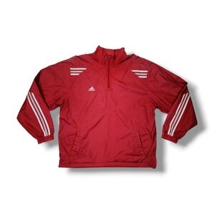 Vintage Adidas Red 1/4 Zip Pullover White Strips Y2K Windbreaker Jacket Men's XL
